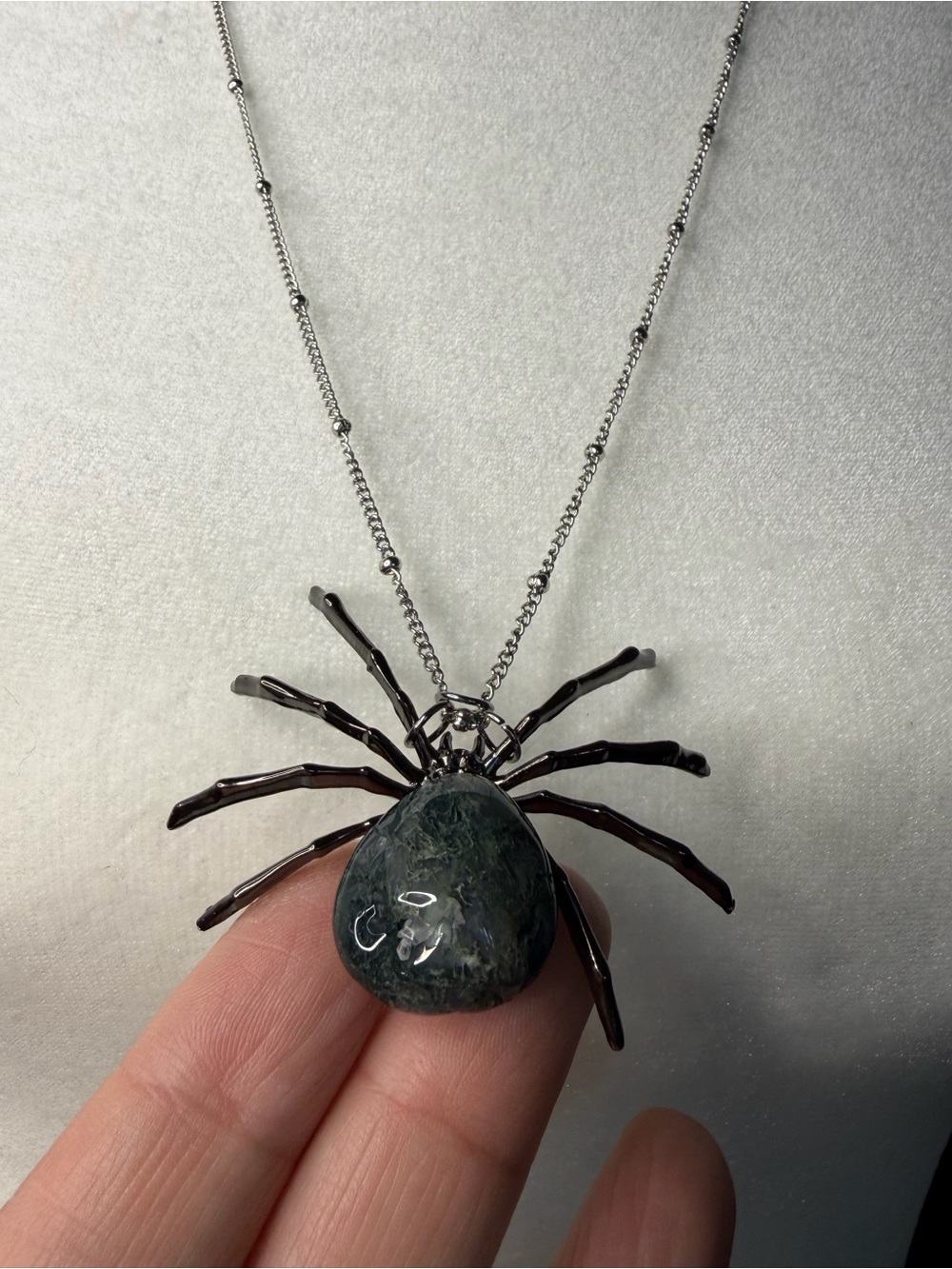 Natural Moss Agate Spider Necklace Green   Stone Statement Pendant - Picture 2 of 6